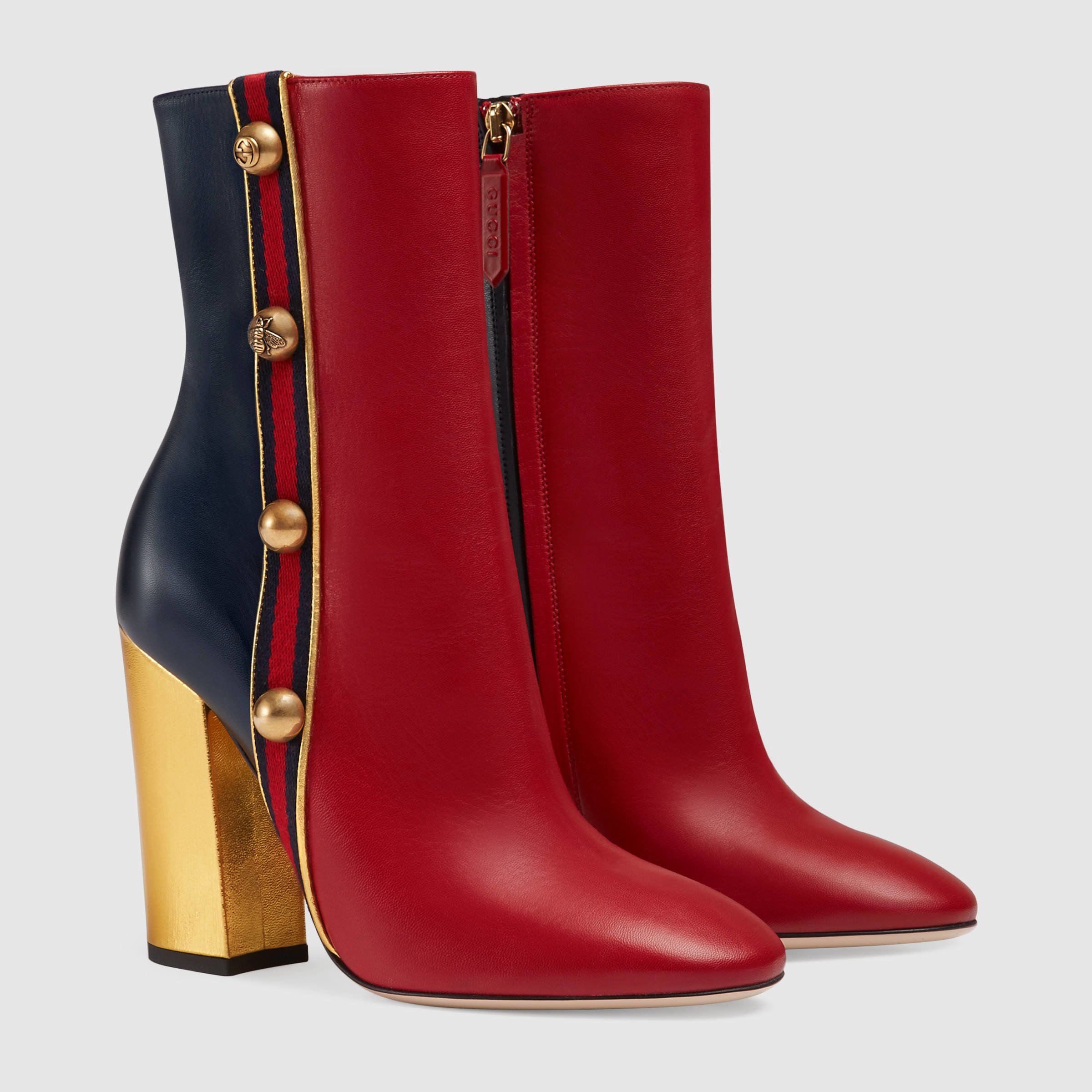 Gucci Carly Leather Ankle Boots in Red Lyst